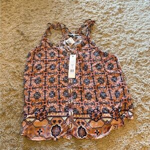 Women's Geometric Print Tank Top - Orange and Black